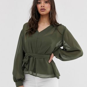 ASOS Long Sleeve Sheer Belted Top